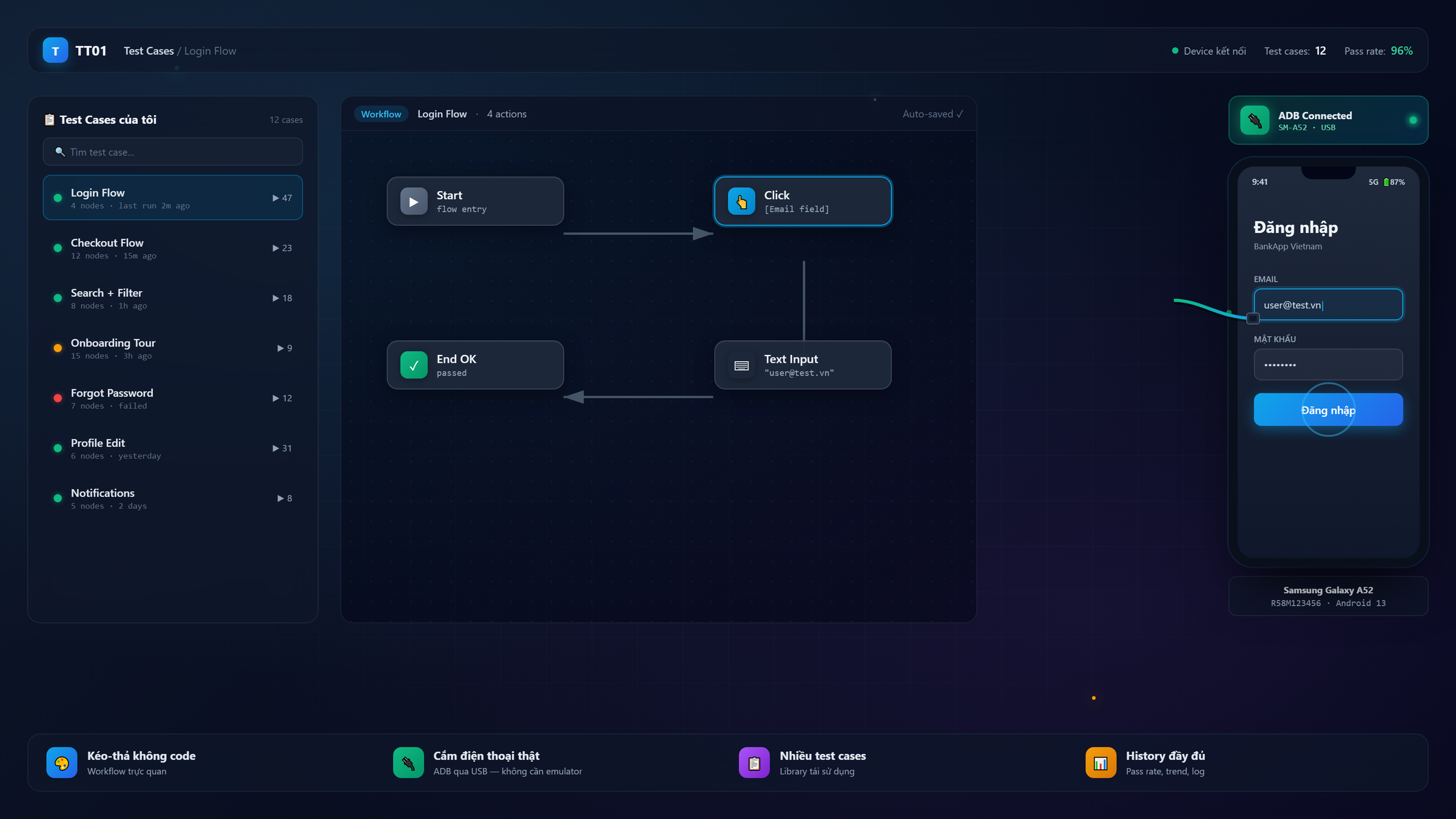 TT01 Workflow Builder - kéo-thả test automation cho Android